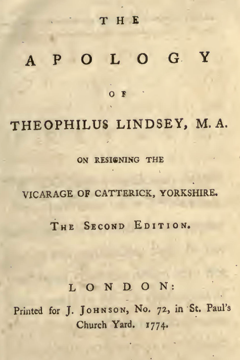 The Apology of Lindset The Apology of Theophilus Lindsey
